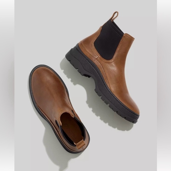 Madewell Shoes - Madewell Leather Dani Chelsea Lugsole Boots Pull On Stable Brown Women Size 10